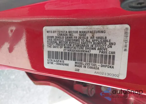 2003 Toyota Matrix Standard from USA, damaged, VIN 2T1KR32E63C093447
